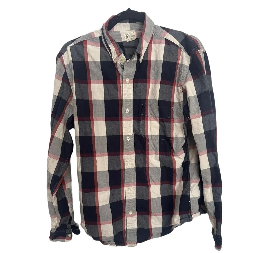J.CREW Shirt Adult Medium Blue Red Plaid Long Sleeve Cotton Mens Oxford Style